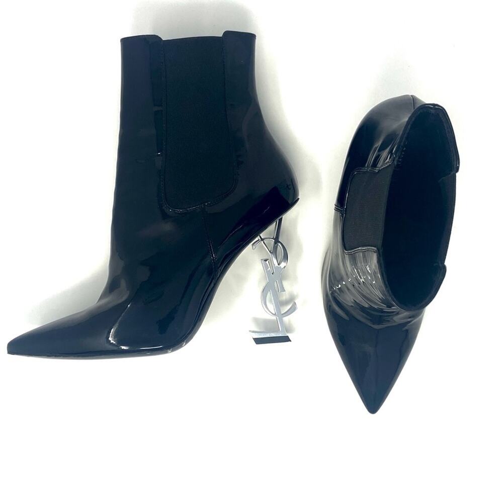 Saint Laurent Glossy Black Heeled Boots - Picture 2 of 13